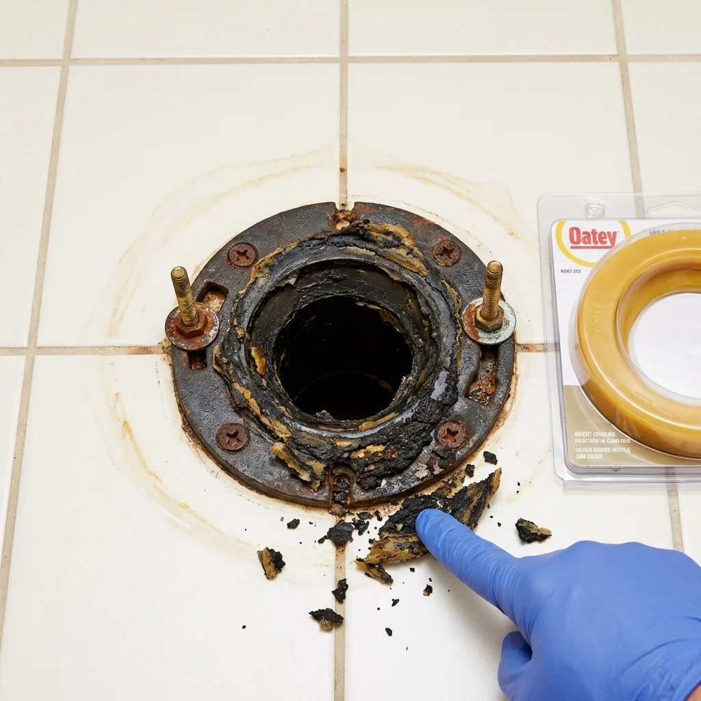 Failed wax ring showing water seepage at the base of a toilet in a Palm Springs, CA home