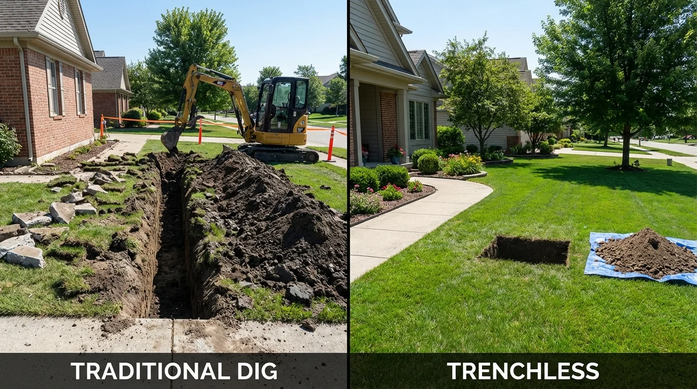 Trenchless sewer repair with minimal yard damage versus traditional excavation in Palm Springs, CA